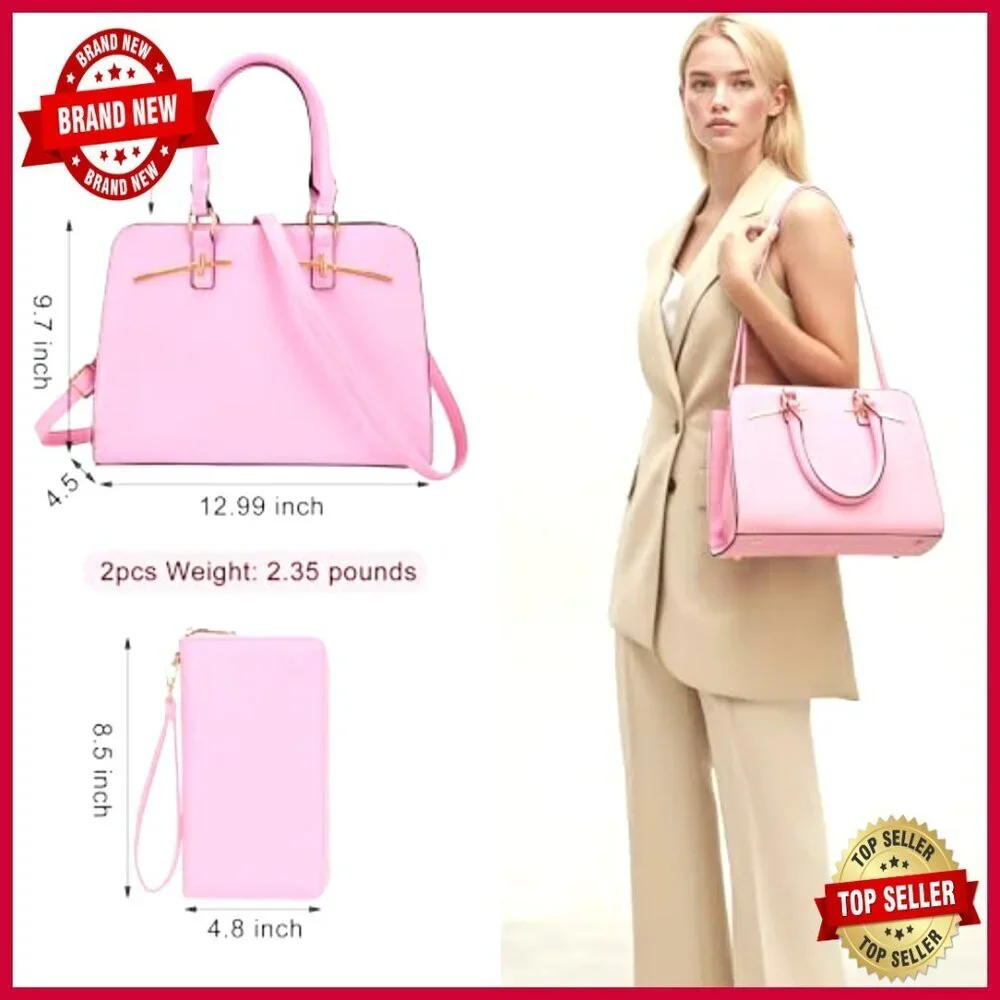 Large Tote with RFID Wallet Set, 3 Compartments, Adjustable Strap